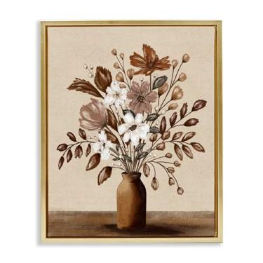 Imagem de Stupell Industries Vaso de flor Mocha com moldura dourada flutuante, arte de parede, design de Kristen Dalpiaz, 53 x 43 cm