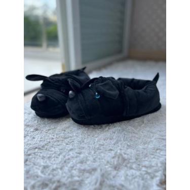Imagem de Pantufa 3D de cachorro preto peludo personagem quentinho adulto e infa