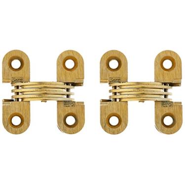 Imagem de SOSS Dobradiça invisível de zinco 114 com furos para aplicações de metal, tipo de montagem de armário de metal, acabamento externo de latão acetinado (pacote com 2)