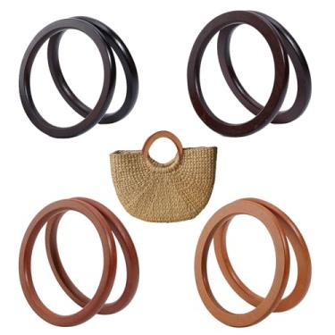 Imagem de NICENEEDED 8 alças redondas de madeira PSC, alça de bolsa de 4 cores, alça decorativa de madeira, substituição para bolsas de praia de palha de crochê
