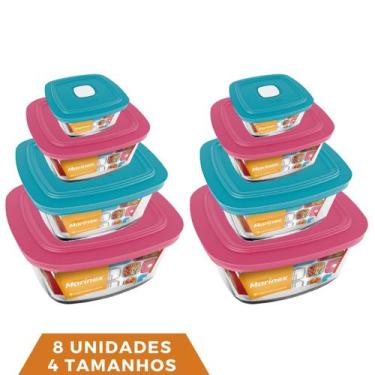 Imagem de 8 Potes Quadrado de Vidro Temperado Marinex 4 tamanhos