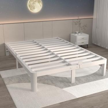 Imagem de ITIMIDI Estruturas de cama brancas completas de 25 cm com juntas de metal, estrutura de cama de plataforma de metal tamanho completo, suporte de aço resistente 1,360 kg, sem necessidade de mola box