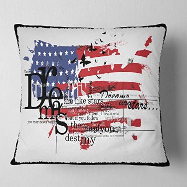Imagem de Designart Vintage Fashion Bandeira dos EUA Manta Sala de Estar, Sofá, Almofada de Alta Qualidade + Capa de Almofada Estampada em ambos os lados 45,72 cm x 45,72 cm