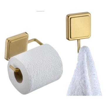 Imagem de Kit Suporte Papel Higiênico Gancho Multiuso Porta Toalha Banheiro Ades