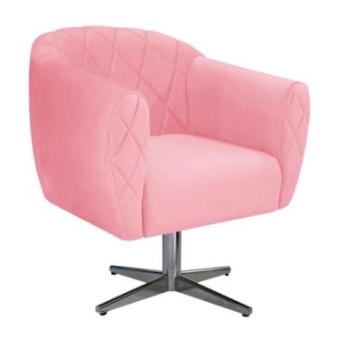 Imagem de Poltrona Grazi Base Giratória de Metal Suede - Amarena Móveis, Rosa Be