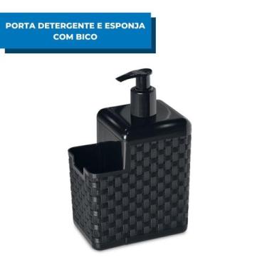 Imagem de Porta Detergente e Esponja Com Bico Dosador Rattan Preto - Arqplast
