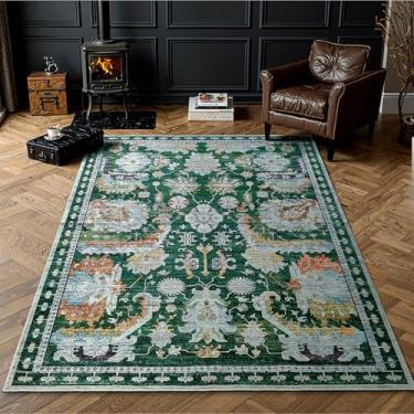 Imagem de RIMAYA Tapete lavável à máquina de 12 x 18 cm, tapetes grandes ultra macios com suporte antiderrapante e encadernação de borda durável, tapete vintage fofo para sala de estar, quarto, sala de jantar