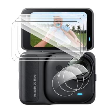 Imagem de Fhyeugfy Película de vidro temperado compatível com Insta 360 GO Ultra, dureza 9H, antiarranhões, alta definição (pacote com 6)