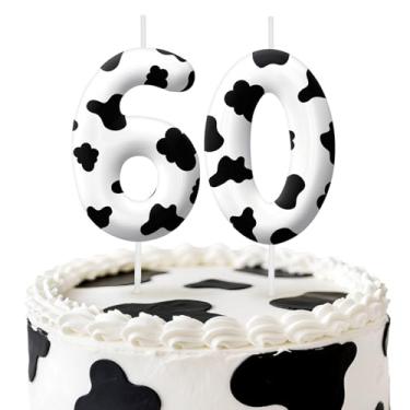 Imagem de Velas de aniversário de vaca, decoração de topo de bolo de 6 cm, número 60 velas, decorações de aniversário, decorações de bolo de festa de aniversário, suprimentos de festa