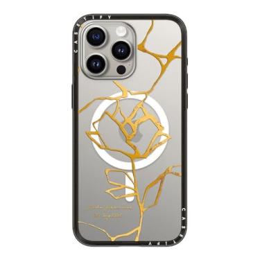Imagem de CASETiFY Capa compacta para iPhone 15 Pro Max [fina e elegante/compatível com Magsafe/1,2 m. Proteção contra quedas de grau militar 2X] - Flor Kintsugi - Preto transparente
