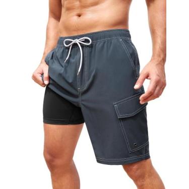 Imagem de Calções de banho SILKWORLD com forro de compressão para homens Charcoa