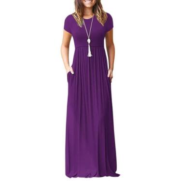 Imagem de Vestido maxi feminino MISFAY, manga curta, solto, liso, com bolsos