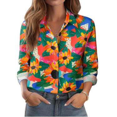 Imagem de Blusa Zeagoo Button Down elegante com estampa floral feminina