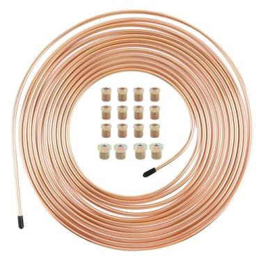 Imagem de Kit de linha de freio de 25 m, linha de freio traseiro de aço carbono banhado a cobre com 16 conexões de linhas de freio de 1/10.2 cm, kit de reparo de linhas de freio flexíveis para a maioria dos