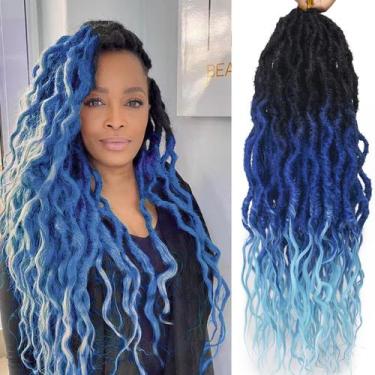 Imagem de Sutiã de cabelo de crochê Faux Locs Boho Queen Locs Azul Oceano - Suyi