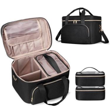 Imagem de Bolsa de maquiagem de viagem Prokva com 2 bolsas e divisórias ajustáve