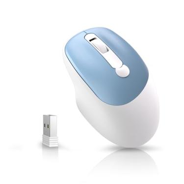 Imagem de MageGee Mouse sem fio, V80 800-1600 Sensibilidade ajustável, com bateria AAA com receptor USB para PC/Mac - Branco Azul