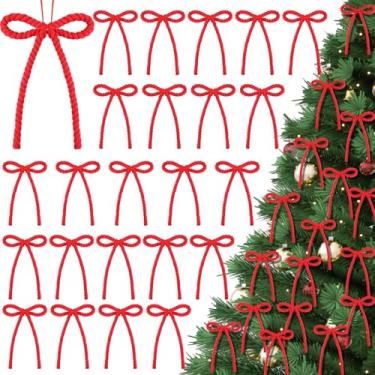 Imagem de Halloscume 24 peças de arcos de árvore de Natal vermelhos ornamentos de corda de juta rústica para árvore de Natal 12 x 18 cm laço vintage pré-amarrado para grinalda escada, casa, porta da frente