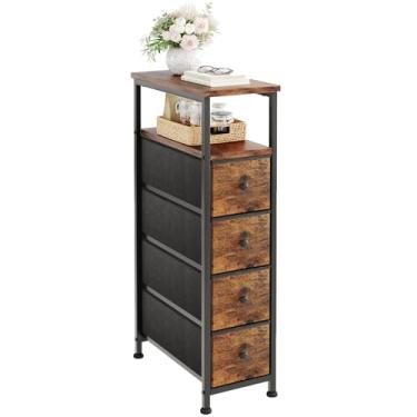 Imagem de CAIYUN Torre de armazenamento de cômoda estreita, 4 gavetas finas, tampo de madeira para armários de espaços pequenos, mesa de cabeceira para quarto, banheiro, sala de estar, entrada, escritório