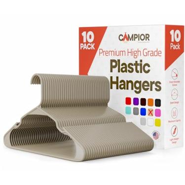 Imagem de Cabides de plástico – Conjunto de cabides resistentes para organizar roupas, vestidos e casacos, comporta até 2,3 kg, cabides que economizam espaço com ranhuras antiderrapantes nos ombros, pacote com