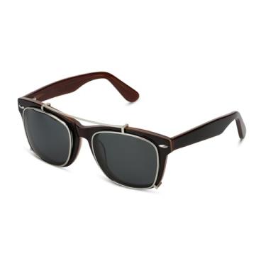 Imagem de RUINLOUM Óculos de sol polarizados clip-on – UV400, armação de acetato, aro dourado, quadrado vintage para homens e mulheres, Marrom + prata, 53mm