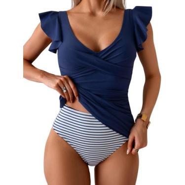 Imagem de Maiô Tankini Aidonger Tummy Control Ruched Ruffle para mulher