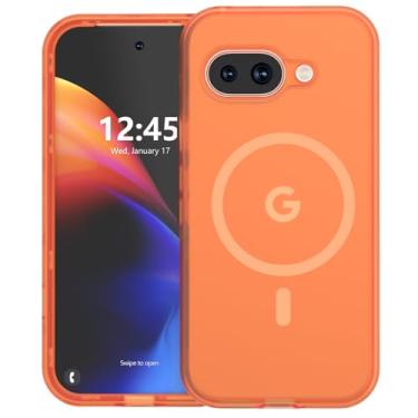 Imagem de ANNSD Capa para Google Pixel 9A, capa magnética fosca à prova de choque, translúcida, proteção de corpo inteiro, multicamadas, 3 em 1, antiqueda, antiarranhões para mulheres e homens (laranja)