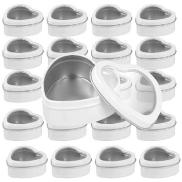 Imagem de MOUYAT 40 peças de latas de metal em forma de coração de 59 ml com tampas de janela transparentes, lata vazia para doces de folha de flandres, caixa de armazenamento de lembrancinhas de festa