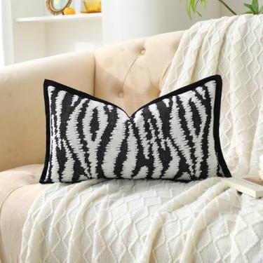 Imagem de OLSUNOR Capas de almofada decorativas de 50 x 30 cm, jacquard preto e branco com borda preta, adequada para vários espaços e estilos, uma ótima escolha para presente de aniversário e inauguração de