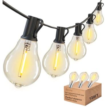 Imagem de DAMAING Cordão de luzes externas à prova d'água de 30 m com 63 lâmpadas LED A39 reguláveis à prova de estilhaçamento, iluminação externa conectável para quintal, varanda, bistrô e varanda, cabo preto