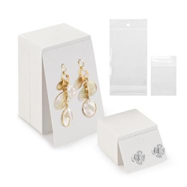 Imagem de Diakey Conjunto de 200 cartões de brinco com sacos, 2 tamanhos, 200 cartões de suporte para exibição de brincos com 200 sacos, etiquetas de papelão para embalagem de orelha, colar, venda de joias