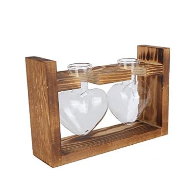 Imagem de aqxreight Potão de Flor Retro Elegante Com Suporte de Madeira para Decoração de Casa Com Três Vasos Em Forma de Coração (Quadro retrô + 2 garrafas de coração)