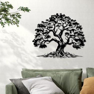 Imagem de Xedatric Arte de parede árvore da vida, decoração de parede de árvore de metal em preto fosco, decoração de parede de árvore da vida inspirada na natureza para sala de estar, quarto e espaços