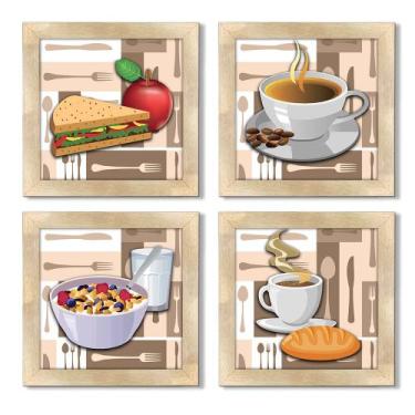 Imagem de Quadro Decorativo Cozinha Café Manhã Padaria 20x20cm Kit 4un - Arte na