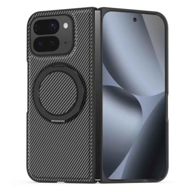 Imagem de LTLMYDAM Capa de couro fina para Google Pixel 10 Pro Fold, capa de anel magnético com textura de fibra de carbono, capa de carregamento sem fio para negócios, cinza, 10 Pro Fold