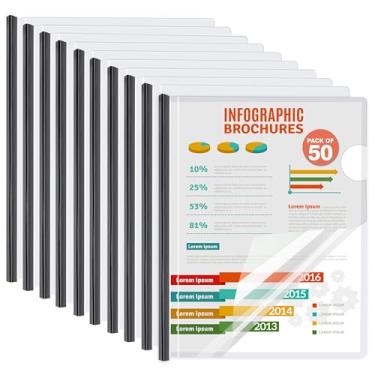 Imagem de Capas de relatório com barra deslizante - Pastas de apresentação de plástico transparente para papel A4 e tamanho carta, capacidade para 80 folhas, fichário de documentos para escola, escritório