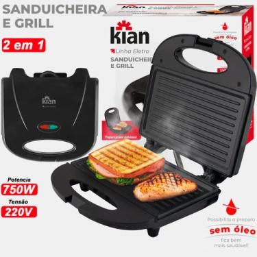 Imagem de Sanduicheira Antiaderente Grill 2 em 1 Preta Elétrica, Potencia 750W T