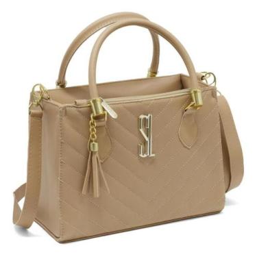 Imagem de Bolsa Lorena Bordada material ecológico Feminina Forrada Média - Santa