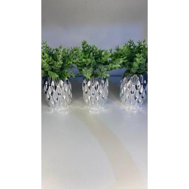 Imagem de Kit De Vasinhos Decorativos Prata C/ Suculentas - 3pçs. - Cacaia Flore