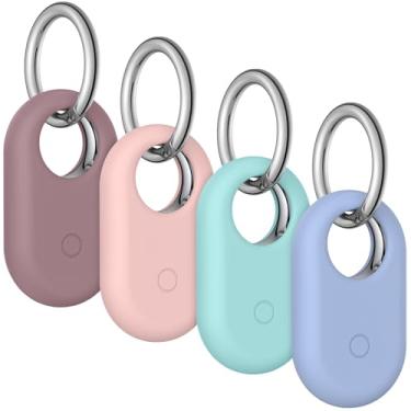 Imagem de Pacote com 4 capas para Samsung Galaxy SmartTag2, capa de silicone macio com chaveiro, capa protetora antiperda resistente a arranhões, acessório para Galaxy Smart tag2 (violeta fumegante + verde +