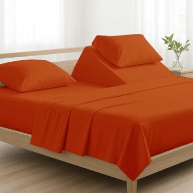Imagem de Split Top California King (Ajustável, Flex Top Cal King Size) 100% Algodão Egípcio 800 Fios 4 Peças Lençóis para Dormir Cama Numérico, 38.1 cm Deep Pocket - Dividido 86.4 cm a partir do topo - Laranja