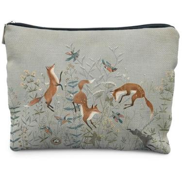 Imagem de Bolsa de maquiagem RYYCDOI Fox Wildflowers Linen com forro impermeável