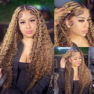 Imagem de Peruca Pizazz Transparente Honey Blonde Deep Wave 60 cm 180 Densidade