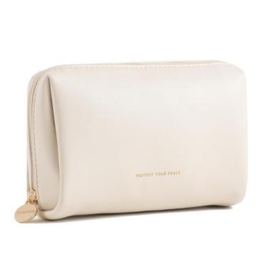 Imagem de Bolsa de maquiagem de viagem Aveniee Small Vegan Leather Beige