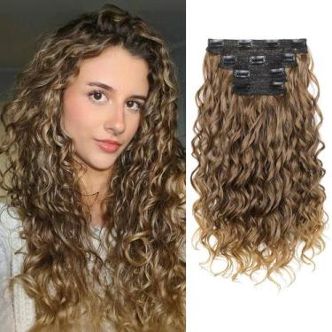 Imagem de Extensões de cabelo REECHO Curly 40cm Clip em marrom escuro a claro
