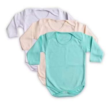 Imagem de Kit 3 peças body bebê manga longa suedine 100% algodão neutra tamanho 