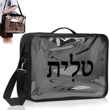 Imagem de Locmeo Tallit and Tefillin Bolsa de viagem à prova de chuva com alça de ombro, 18 bolsos frontais transparentes para xaile de oração judaica com capa de plástico com zíper para presente de oração das