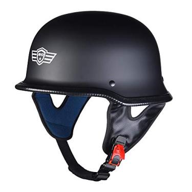 Imagem de Capacete de motocicleta AHR Run-G DOT estilo alemão meio capacete aberto rosto cruzador motociclista caveira Capacete Preto M