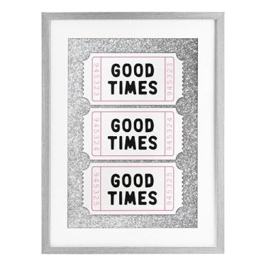 Imagem de Stupell Industries Good Times Glam Tickets Impressão emoldurada cinza sob vidro, design por Lettered and Lined, 20 x 14