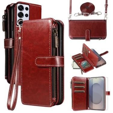 Imagem de Asuwish Capa de celular para Samsung Galaxy S25 Ultra 5G com protetor de tela de vidro temperado e cordão com zíper, porta-cartões, suporte para celular S25Ultra 25S S 25 25Ultra 6,9 2025, marrom
